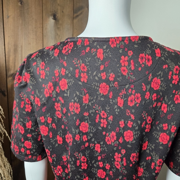 Anthropologie Meadow Rue Black Red Floral Peplum Faux Wrap Top - Picture 9 of 14